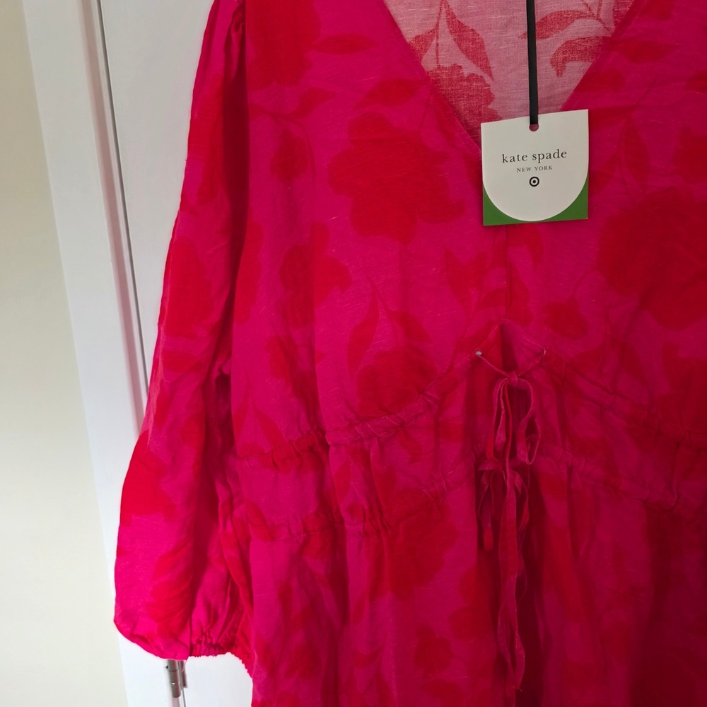 Kate Spade New York Target Pink Red Floral V-Neck Midi Dress 3X NWT Soft Girl - Picture 2 of 9